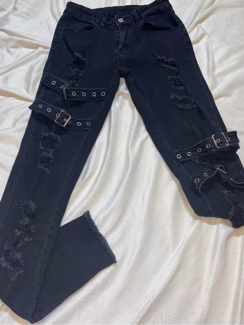 SHEIN Black Distressed Strappy Buckled Goth Punk Emo Y2K SZ26